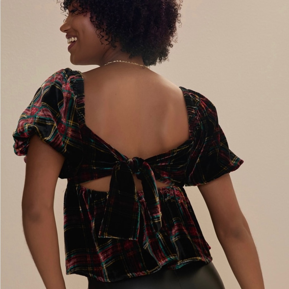 Plaid Velvet Open-Back Top